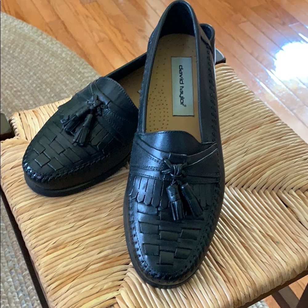 David Taylor, loafers, black leather, size 7 1/2.